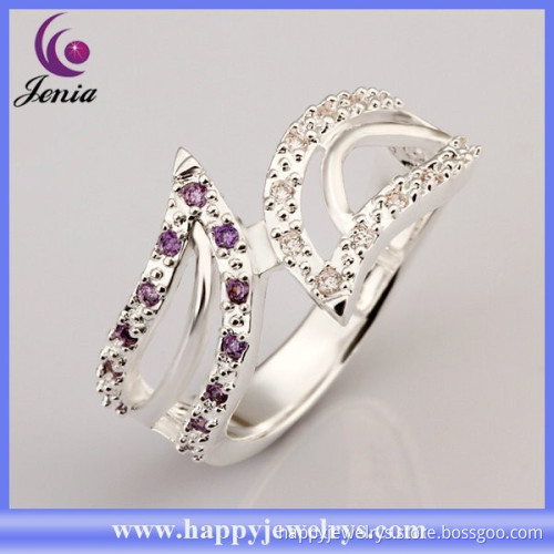New simple women ring 925 silver plated purple zircon double finger ring (CR316)